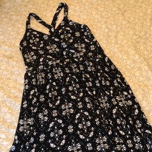 Asymmetrical Floral Print Black Dress